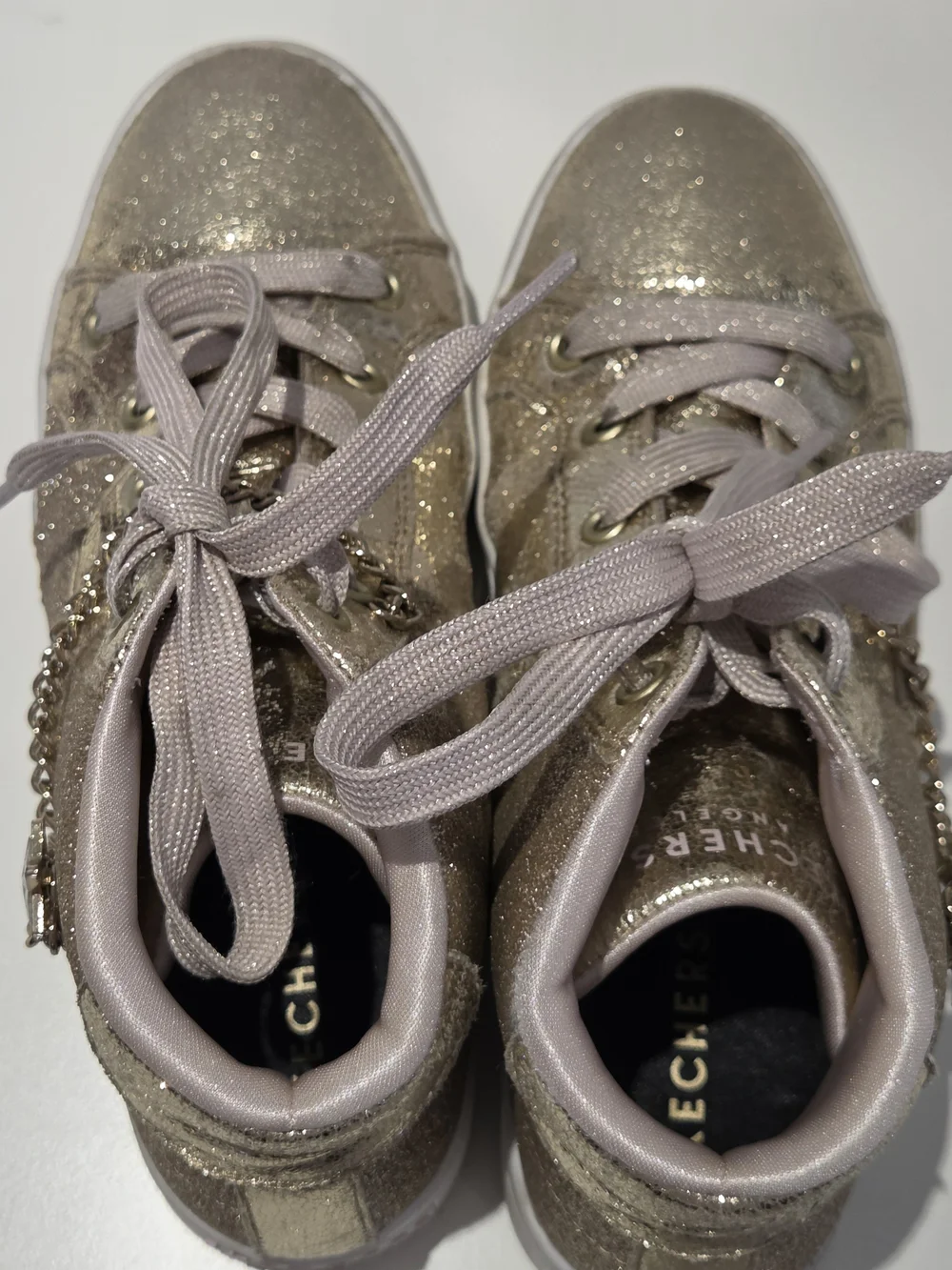 Skechers Girls Shoes Size 4 Hi-Lite Stellar Shine Sneaker With Chain Gold Hi Top